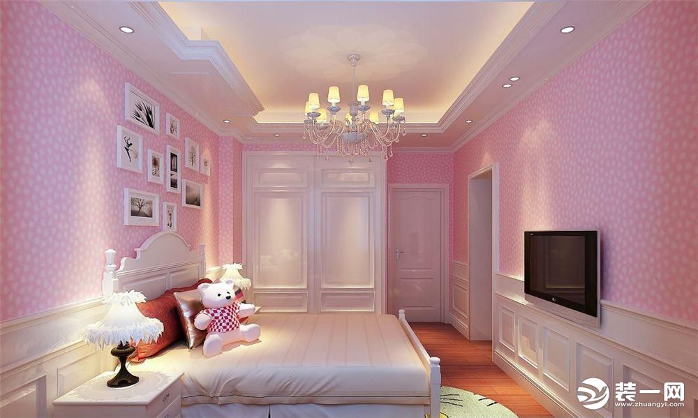 现代简约风格女孩房儿童卧室壁纸装修效果图