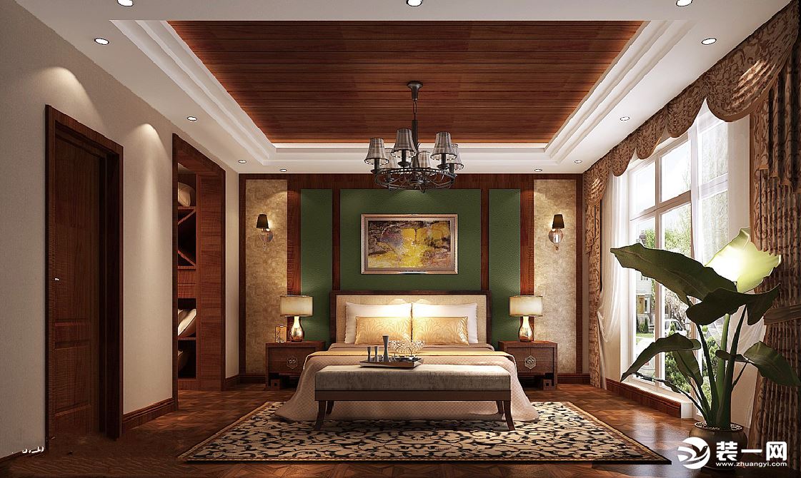 以中性色彩为主的东南亚风格卧室效果图
