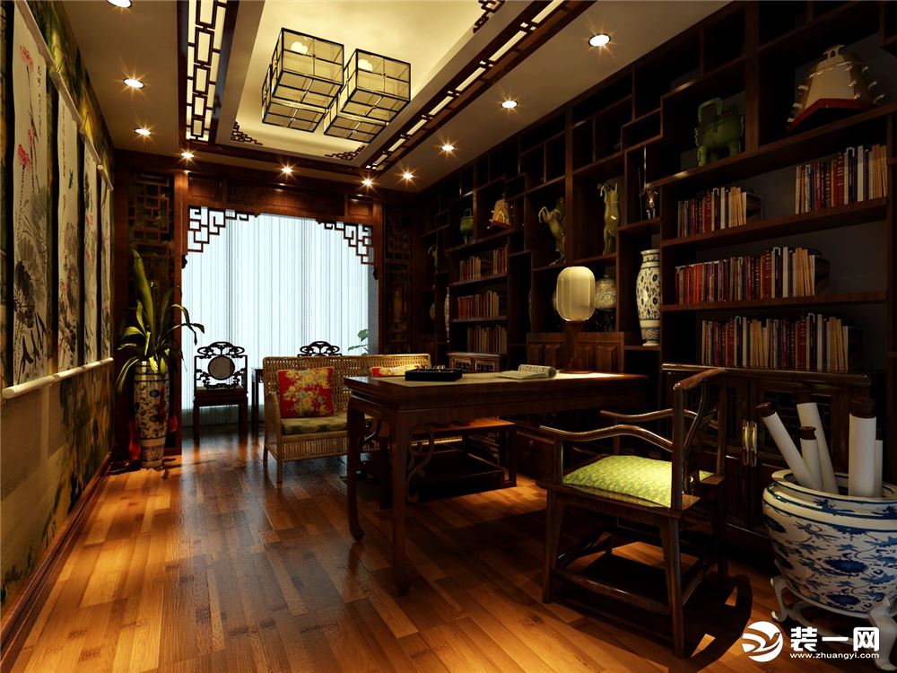 中式风格书房中式书柜效果图