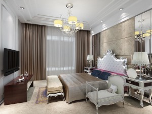 简欧风格现代化设计卧室窗帘装修效果图