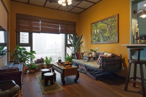 一居室东南亚客厅窗帘装修效果图