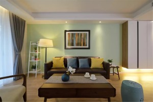 175平米三室两厅两卫现代简约风格客厅沙发背景墙装修实景图