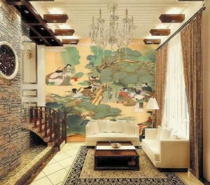 中式壁紙客廳裝修圖片大全