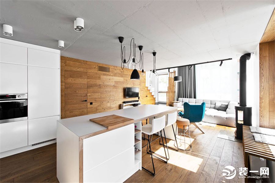 北欧原木风格loft客厅装修效果图