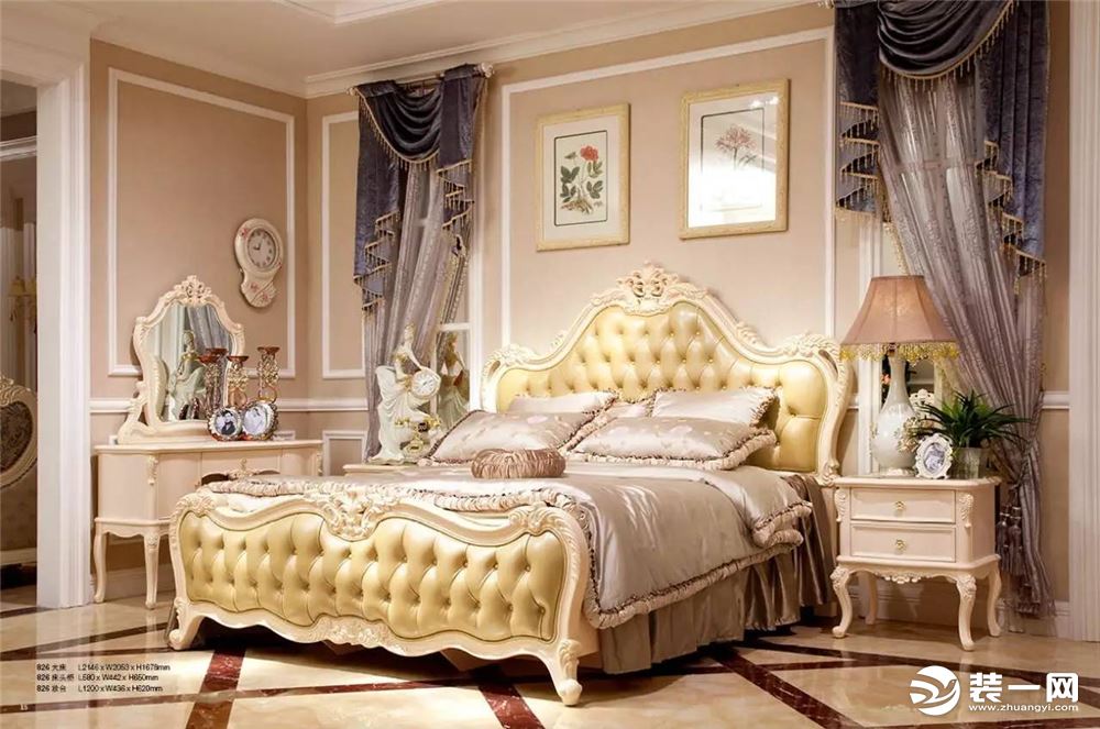 170平大户型美式风格卧室装修效果图