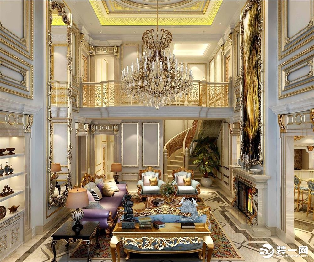 法式风格别墅高层客厅豪华设计装修效果图 