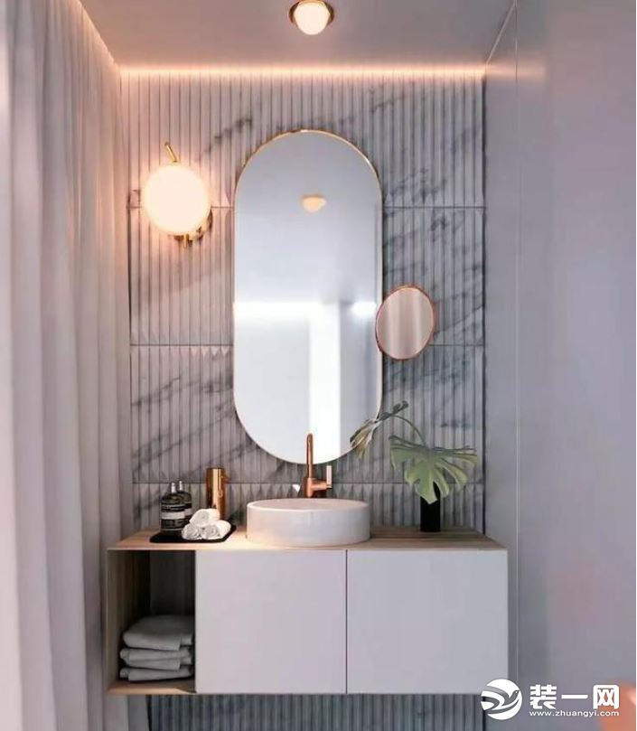 北欧风格卫生间洗手台壁挂式台盆柜装修效果图