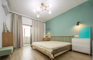 日式北歐混搭風格清新綠色臥室裝修效果圖