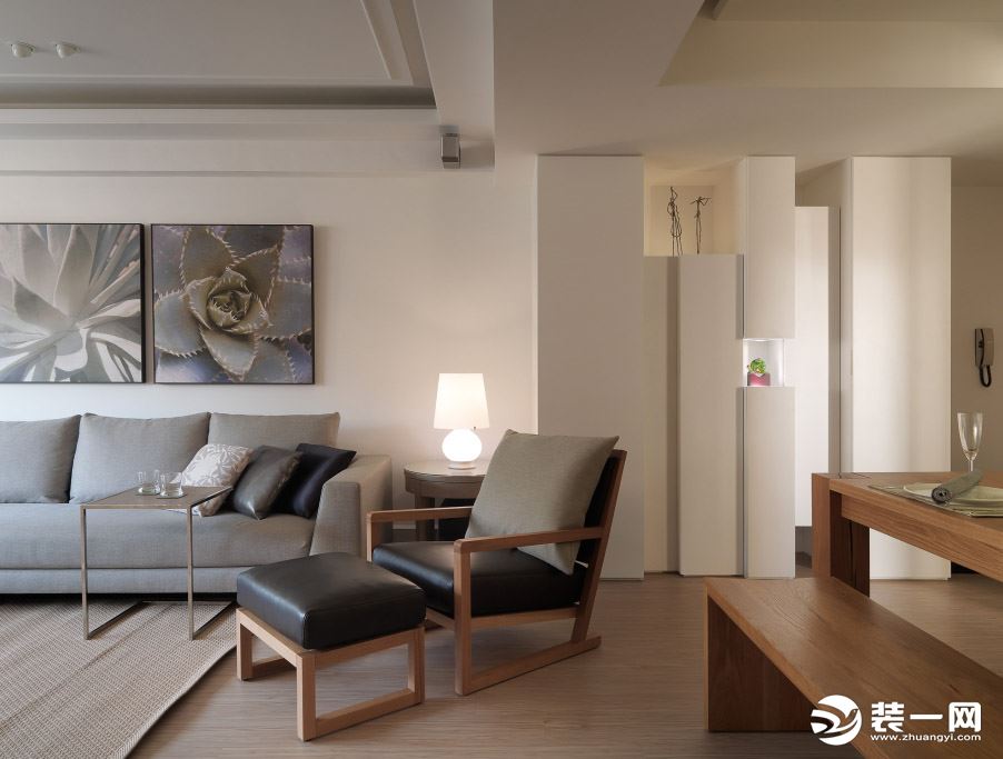 三居室现代原木风客厅沙发效果图