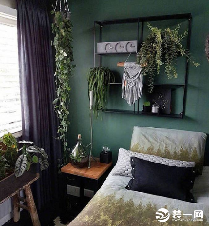 绿色系北欧风格90平米主卧卧室装修效果图