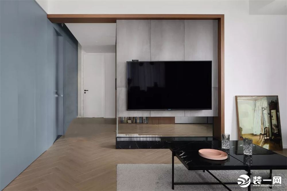 现代简约风格120平米三居室电视墙装修效果图