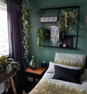 綠色系北歐風格90平米主臥臥室裝修效果圖