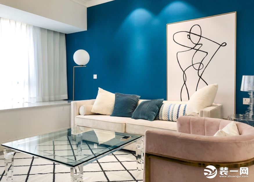 小资北欧风格粉蓝白系列搭配客厅沙发装修效果图