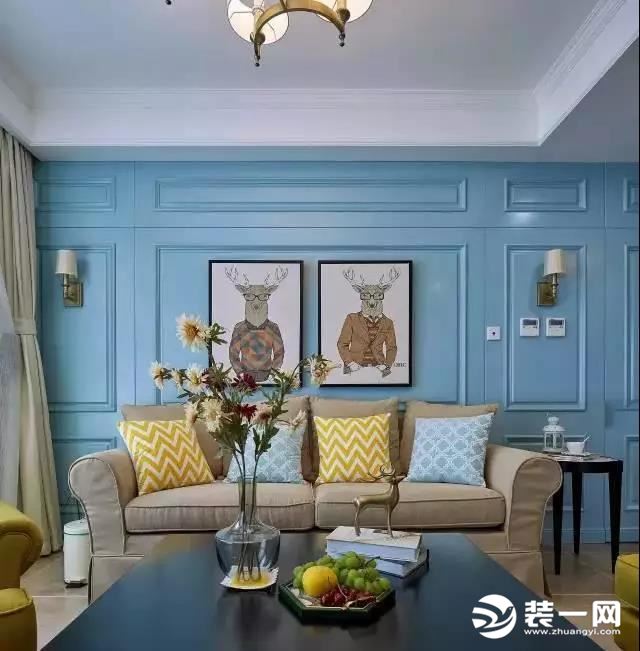 109平米复古美式风格三室两厅客厅沙发装饰装修图片