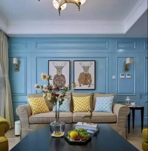 109平米復古美式風格三室兩廳客廳沙發裝飾裝修圖片