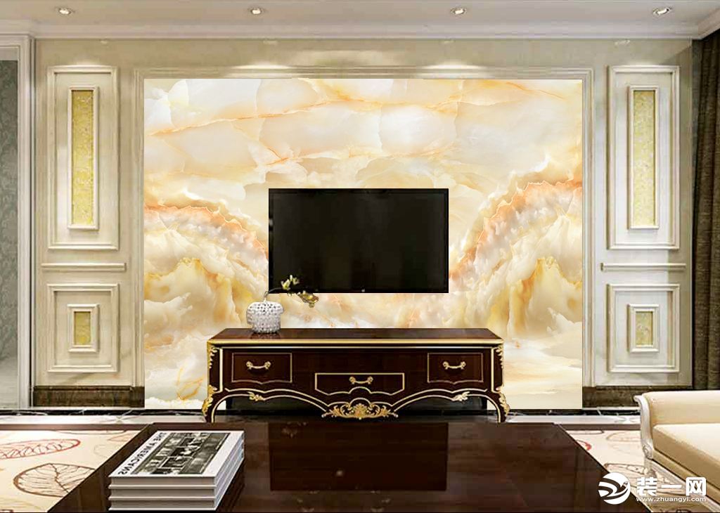 客厅石材电视墙图片石材电视墙造型设计展示