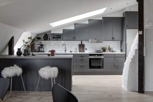 110平米灰色系樓房頂層裝修單身公寓廚房裝修圖片