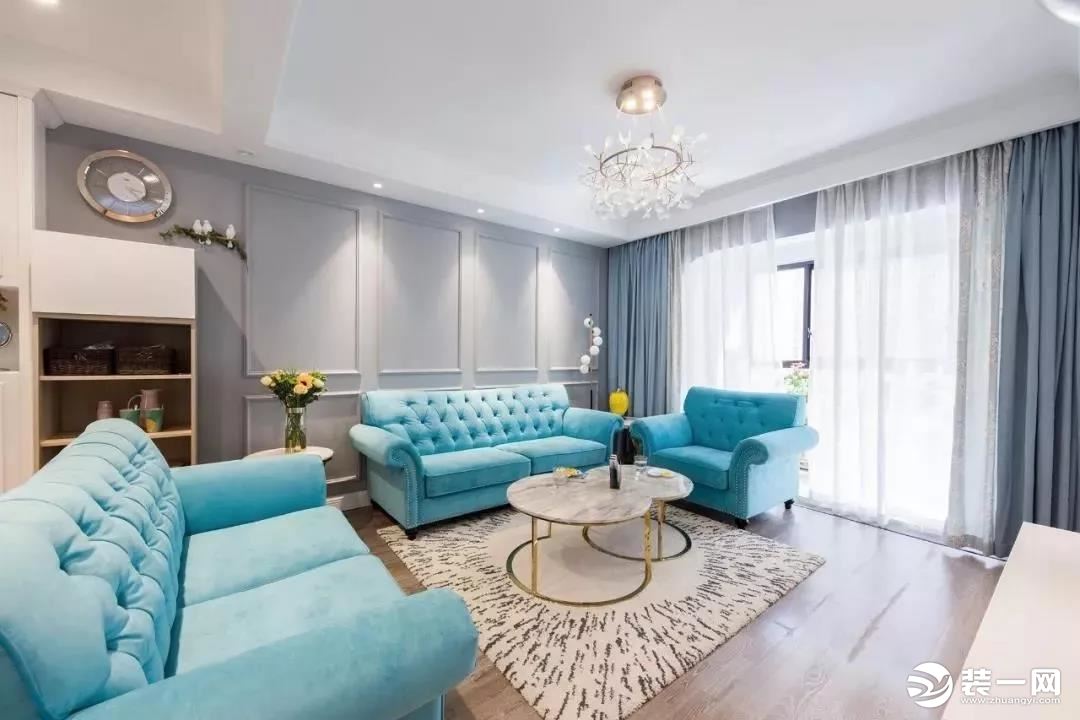 美式轻奢风格Tiffany蓝客厅