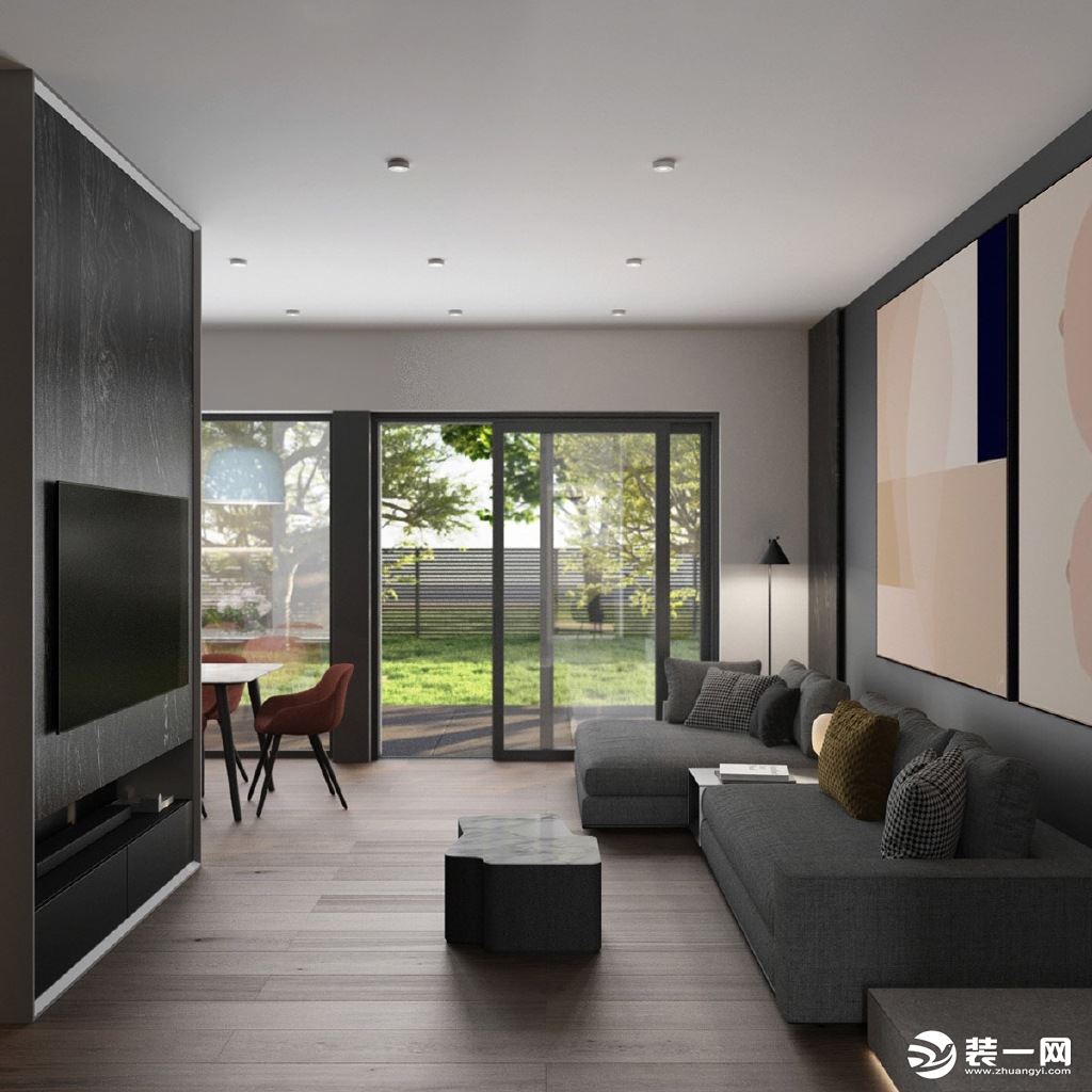 130平三居室现代高质感风格客厅装修效果图