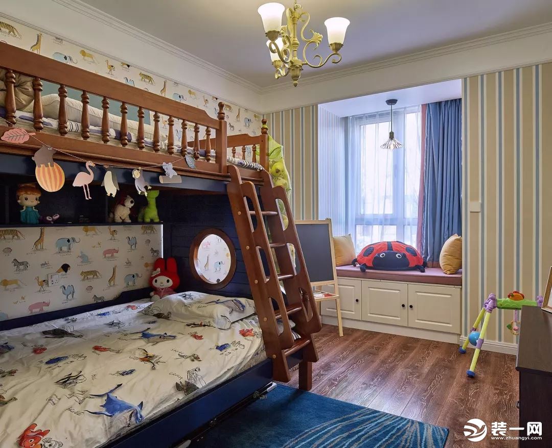 130平三室两厅美式风格儿童房卧室装修效果图