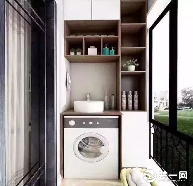 现代风格小户型阳台洗衣机柜图片