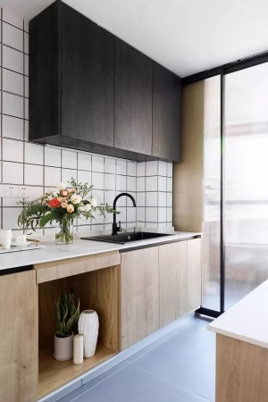 60平现代原木风格小户型两居室厨房