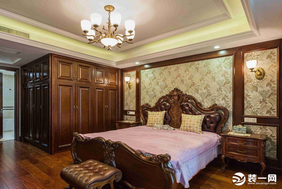 300平米复古美式风格复式别墅楼主卧卧室装修图片