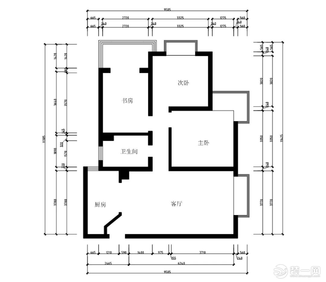 100平米三居室有娃原始户型图