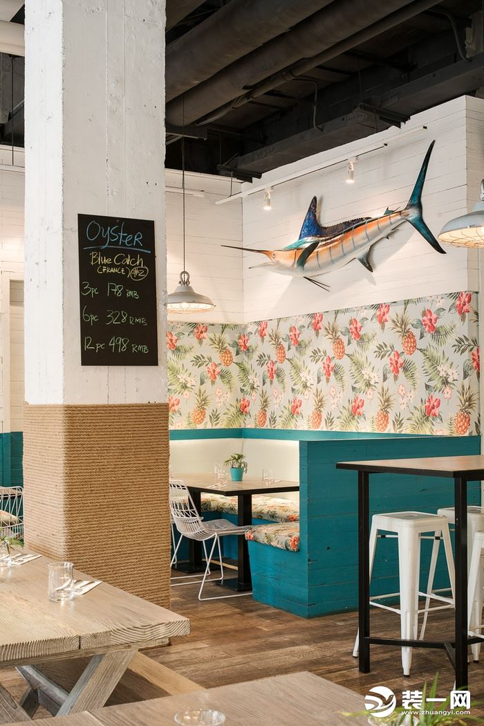 上海巨鹿路海鲜餐厅设计地中海风格餐厅卡座装修图片