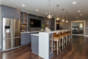 现代灰色系开放式厨房吧台柜设计图片