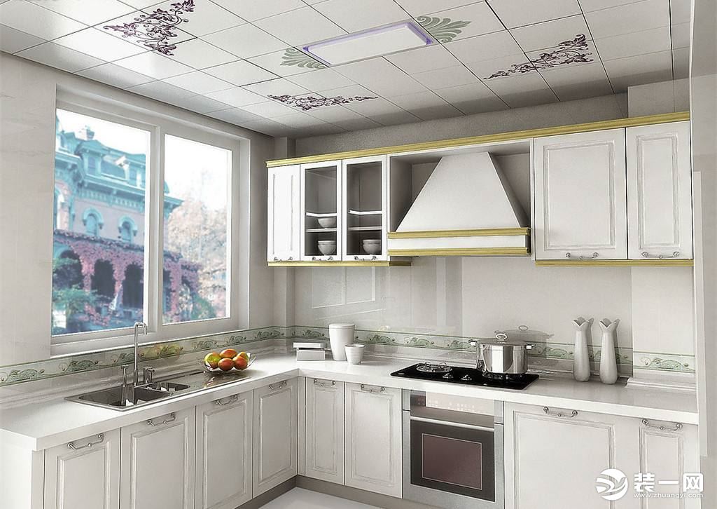 简约白色风格厨房橱柜&吊顶安装图片