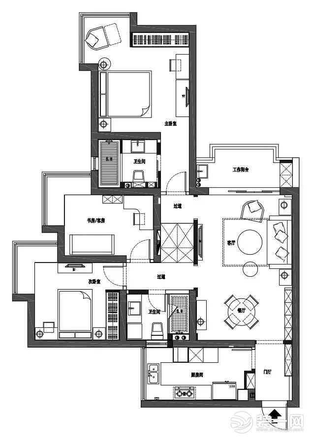 110平米三室两厅现代美式风格设计图