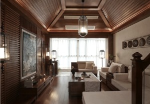生态木吊顶材料装饰日式客厅生态木吊顶图片展示