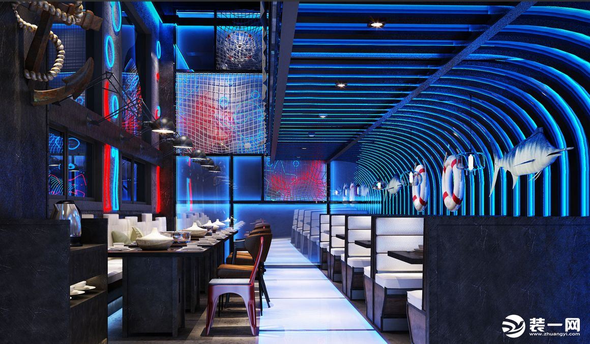 2019最新海鲜饭店装修海洋主题风格海鲜餐厅设计图片展示
