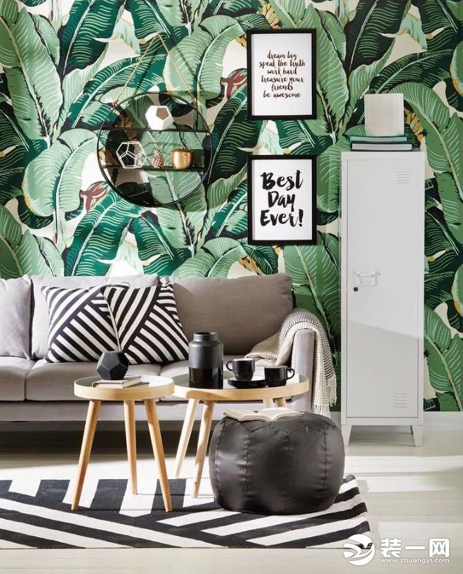 现代风格三居室植物壁纸装修效果图