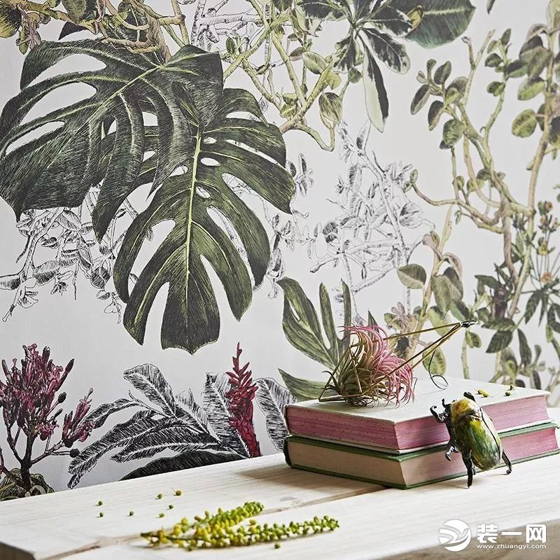 现代风格三居室植物壁纸装修效果图