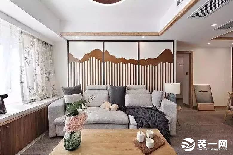 89平新中式风格三居室沙发背景墙装修效果图