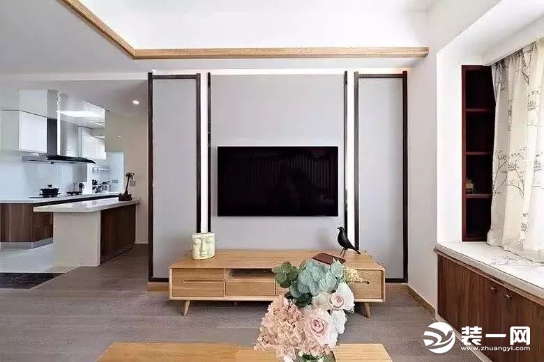 89平新中式风格三居室电视背景墙装修效果图