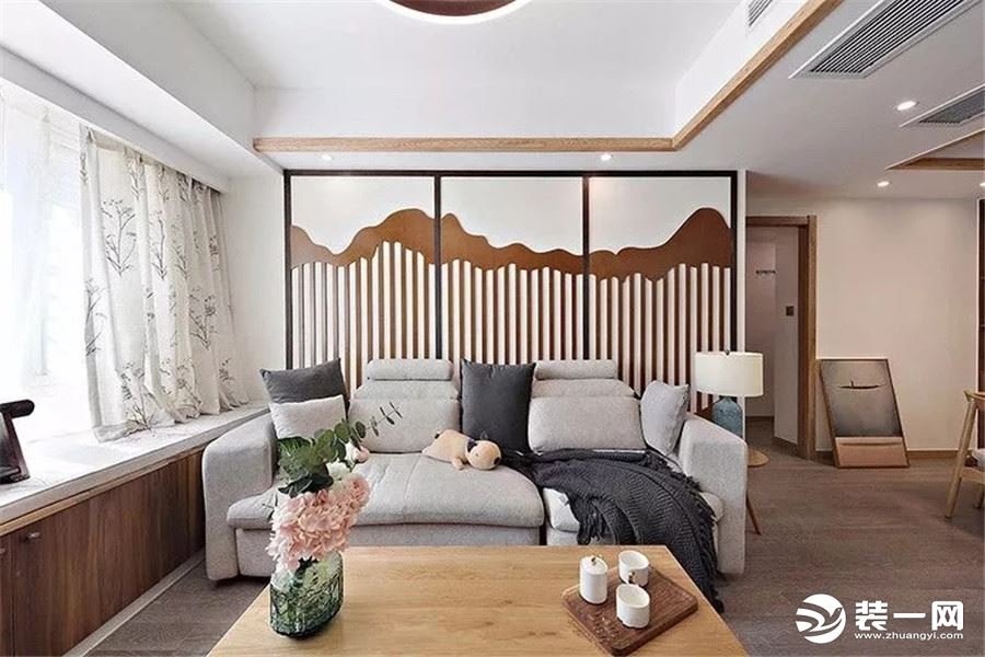 89平新中式f风格三居室沙发背景墙装修设计