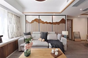 89平新中式f风格三居室沙发背景墙装修设计