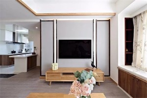 89平新中式f风格三居室电视背景墙装修设计
