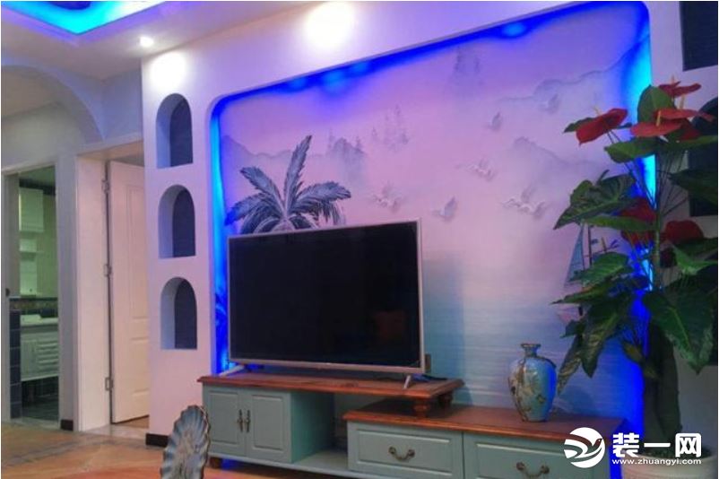 地中海风格装修90平米装修图片—客厅电视墙