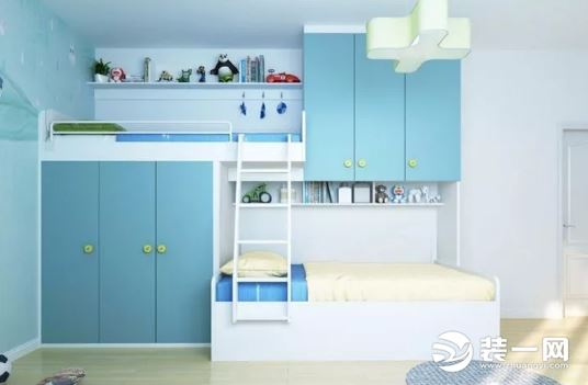 小户型卧室儿童房床柜一体设计
