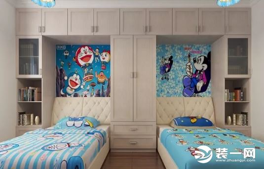 小户型卧室儿童房床柜一体设计