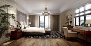 现代美式别墅卧室装修效果图