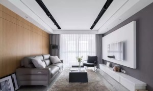 130平黑白灰木色调现代时尚四居室装修效果图