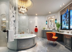 上海尚层装饰|简约美式风格复式别墅装修—豪华浴室装修效果图