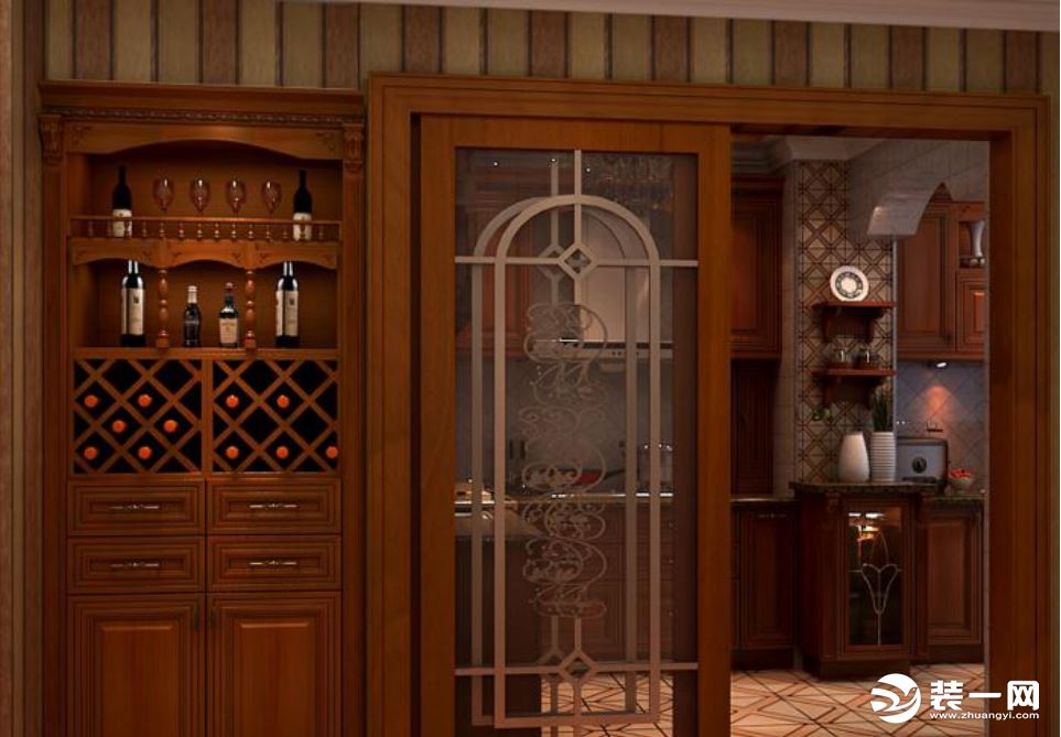 中式风格厨房移门酒柜效果图展示