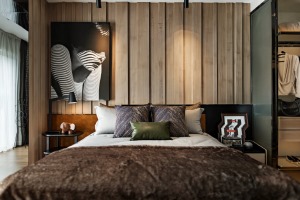 现代风100平四室现代风格卧室床头背景墙效果图