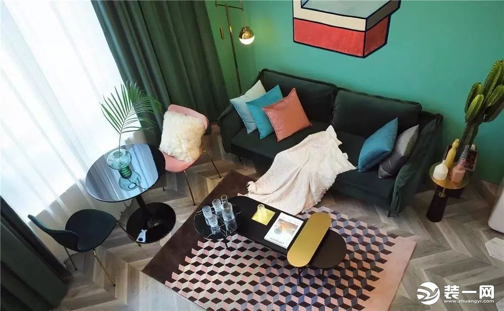 36平轻奢风格loft单身公寓客厅装修效果图